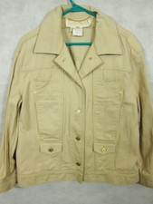 VTG Escada Woman's Tan Denim Cotton Twill Jacket Gold Buttons Made in Italy 38