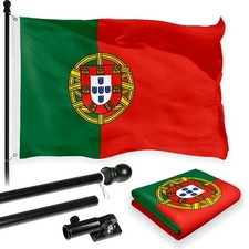 NEW G128 Portugal Flag  Flagpole Set, 6FT Black Pole and 3x5FT 150D Flag
