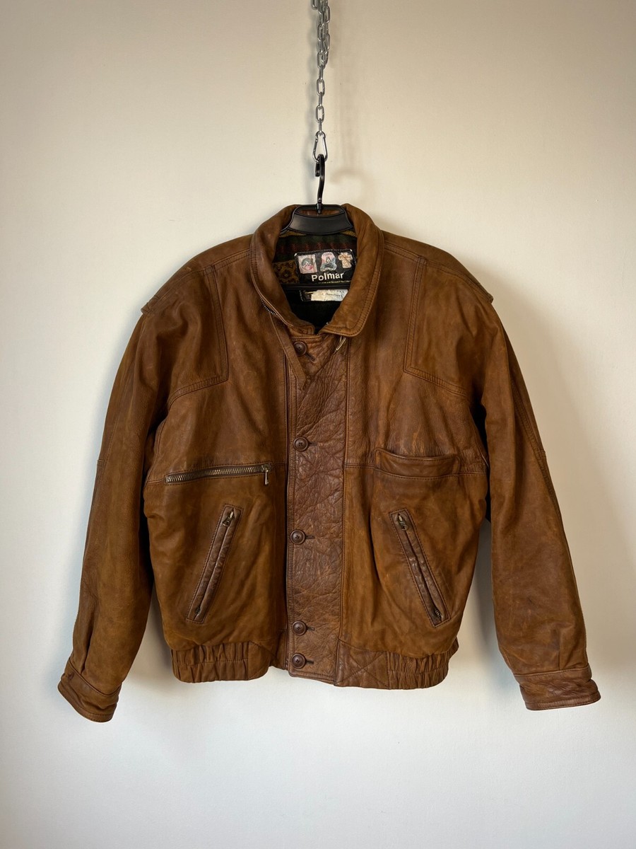 Vintage 80s-90s Polmar Aviator Leather Jacket Size 50 | eBay