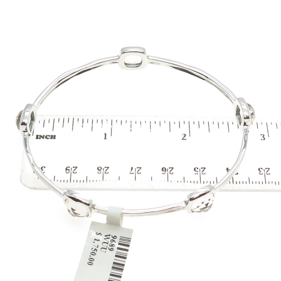CHARLES GARNIER Sterling Silver Real Clear Quartz Station Bangle Bracelet 7.75" - Image 2 of 4
