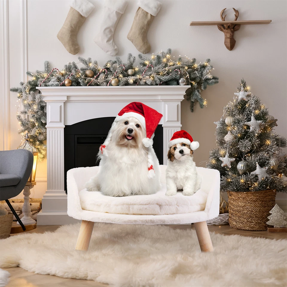 40/60CM Pet Sofa Bed for Small Dog Cat Half Round Soft Cushion Lounge Wood Legs - Image 2 of 4