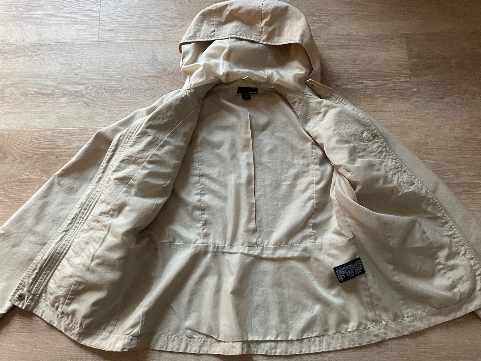 H & M Spring Jacket S Tan Neutral Zip Hooded Nylon Capsule Minimal Classic thumbnail 7