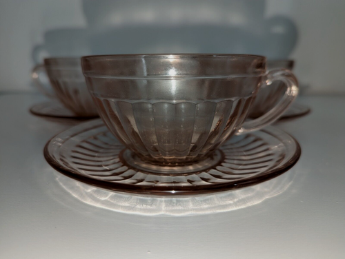 Set of 3 Pink Depression Glass Cup And Saucer Set Beautiful - Picture 4 of 9