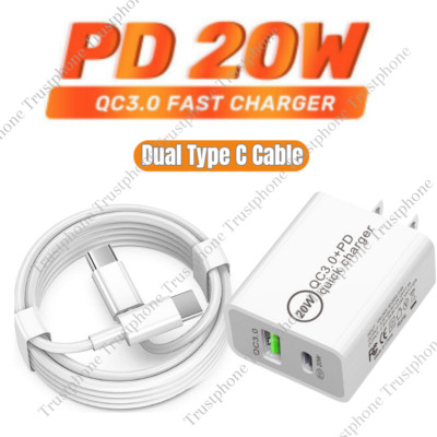 20W Fast Charger PD USB C Cord Type C Power Adapter For iPhone 15 16 Pro Samsung