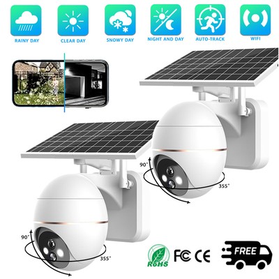 1/2pack Solar Powered Wifi Outdoor Pan/Tilt Home Security Camera System Wireless