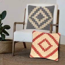 2 Set of handmade jute wool throw pillow Cover Decor Kilim Bohemian cushion