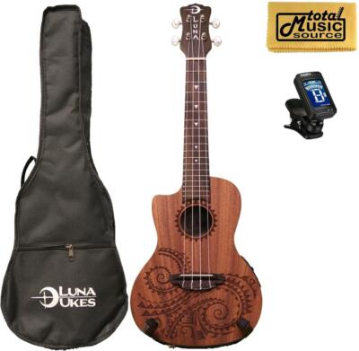 Luna Guitars A/E Concert Tattoo LEFTY w/Tuner & PC, UKE TEC MAH L PACK