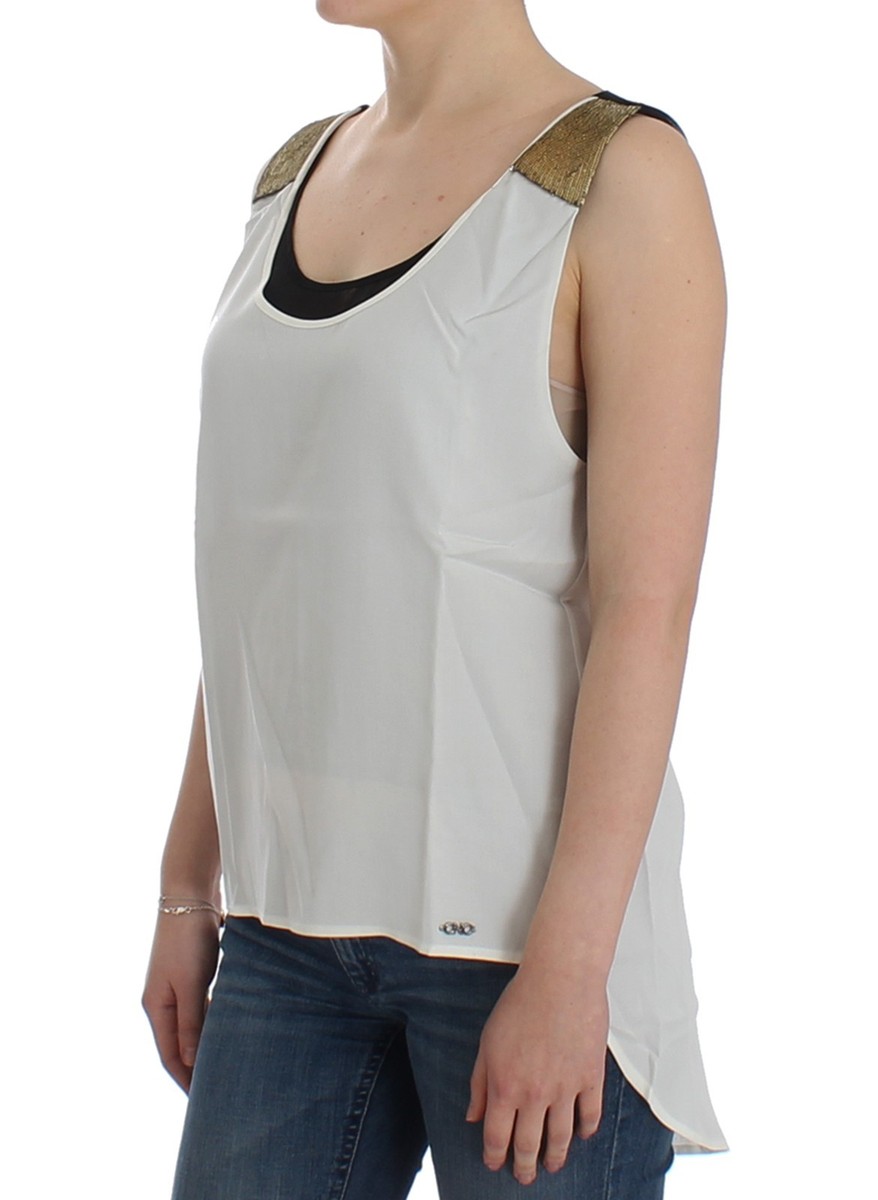 Sin様 C'N'C COSTUME NATIONAL White Black Sleeveless T-shirt Top Blouse s