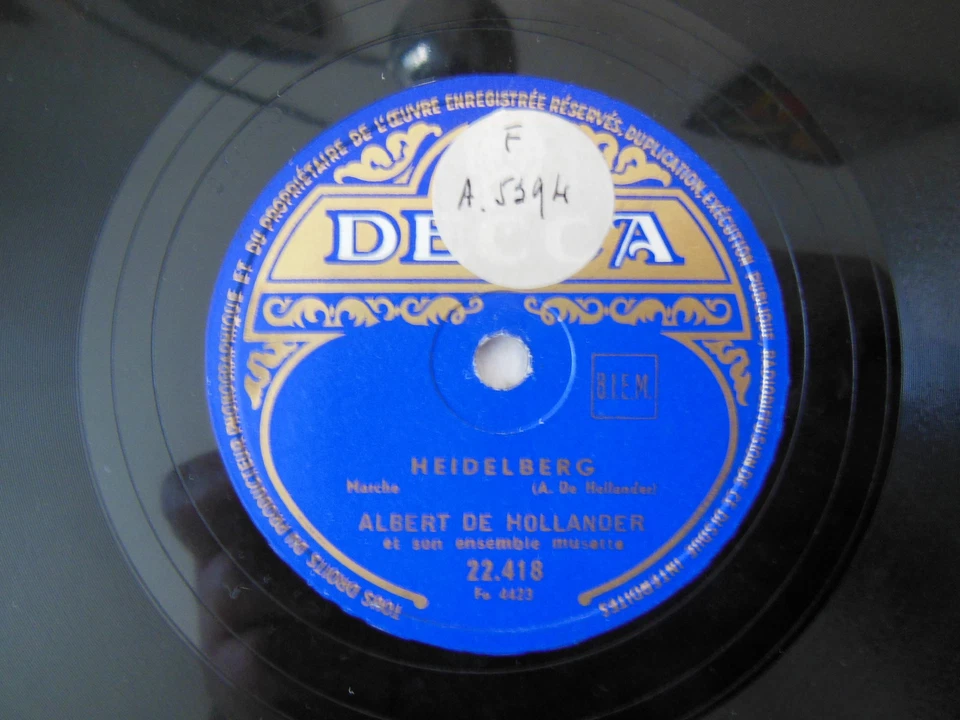 DISQUE 78 tours DECCA 22.418 ALBERT DE HOLLANDER -HEIDELBERG-RUSTICANA-N°229 - Photo 2/4