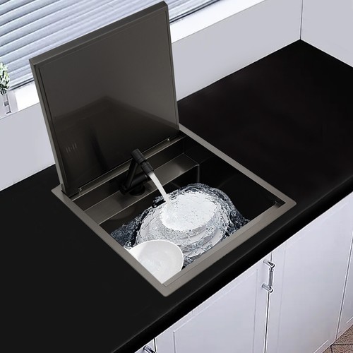 17.7*16.9*9inch Hidden Kitchen Sink, Single Bowl Sink, Stainless Steel Sink - Picture 6 of 14