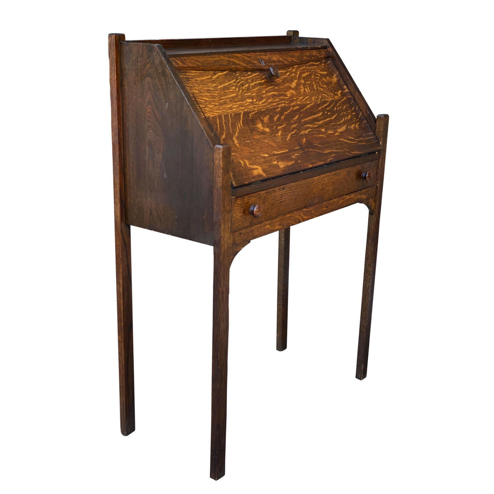 Antique Arts & Crafts Quartersawn Oak Drop Front Secretary Desk