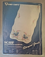 Vogart "Butterflies Dresser Scarf" Stamped Linen Cut Size 13" x 37 1/2"