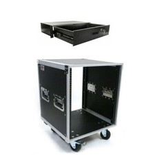 12 Space Studio Rack Case w/ 4" Wheels w/ 3 Space Deep Rack Drawer Lock/ Key OSP
