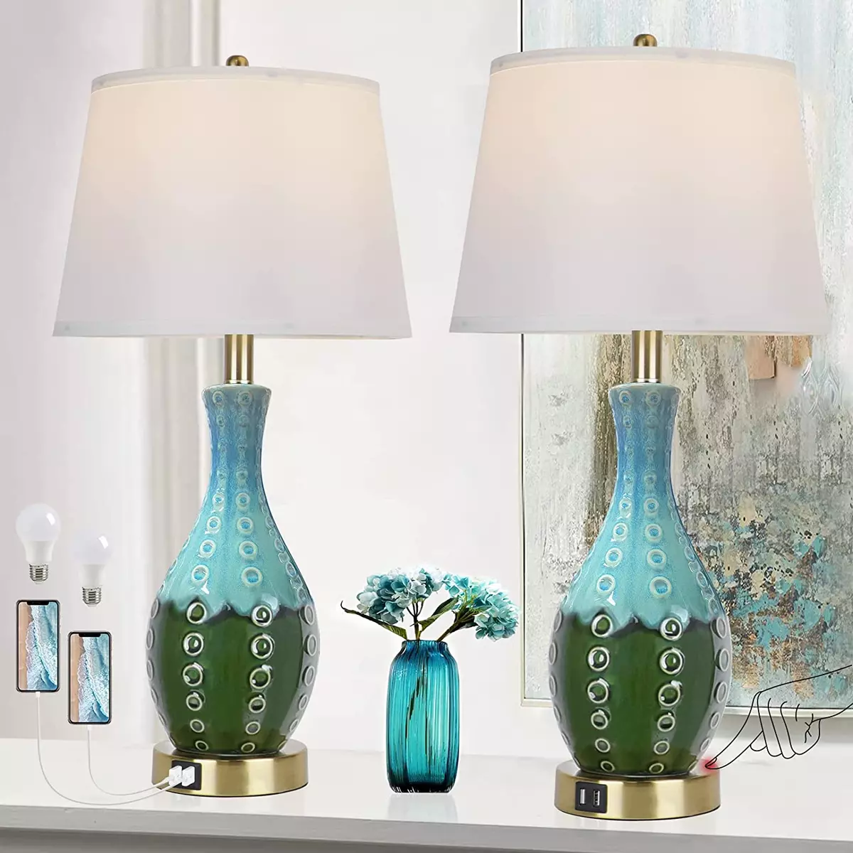 Teal ceramic cheap table lamp