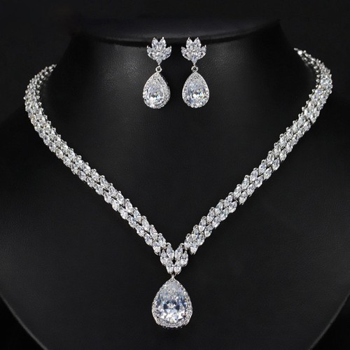 18k White Gold Plated Necklace Earrings 