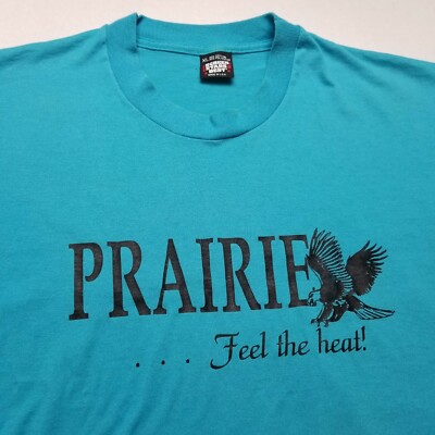 Vtg Prairie Feel The Heat T-Shirt Mens XL Blue Eagle Screen Stars USA 90s B45