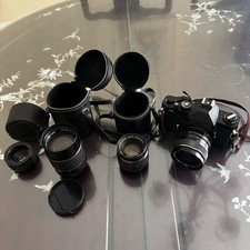 Chinon CS 35mm Black SLR Film Camera With 4 Lenes More, See Description
