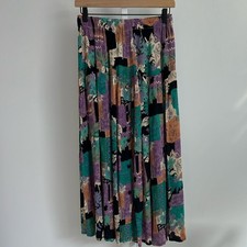 CASUAL STUDIO vintage printed midi skirt teal purple black small