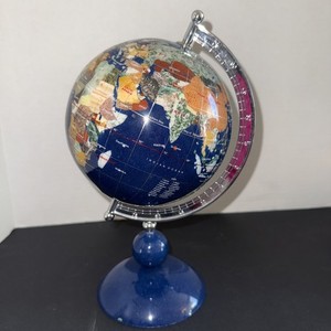 Desk Top Globe Dark Blue Lapis Luzuli & Gemstone Countries Blue Enamel Base 11"