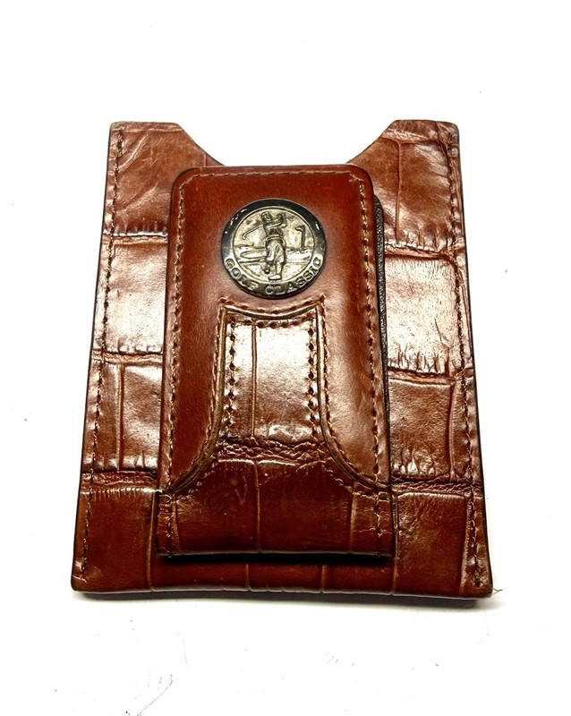 BRIGHTON M1027 GOLF CLASSIC Stitched Card Holder Cash Clip 2.5 In x 3.5
