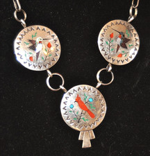 3 Piece Raymond Boyd Navajo Pendant with Inlay Cardinal/Hummingbirds