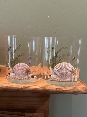 Vintage 60s Lucite Half Moon Bookends - Sea Shells - Mid Century Beach Decor