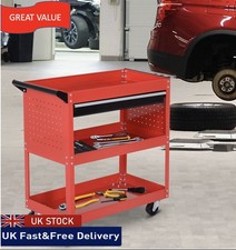 Image of Tool Trolley Cart 3-tier Roller Cabinet Storage Box Lockable Casters Red