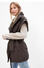 Gap Duet Wrap Puffer Vest Women’s Size M Brown Noir Oversized Funnel Neck $109