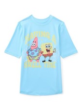 SpongeBob SquarePants Boys Rash Guard UV50 Swim Shirt Blue Sizes 4/5, 6/7  8