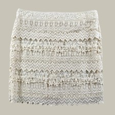 Vintage Anne French Crochet Lace Skirt Women M Cream Boho Floral Tiered Mini