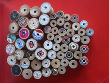 Vintage Lot 58 Empty Wood Thread Spools ~Misc Sizes- A few have labels
