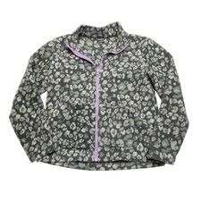 Eddie Bauer Jacket Kids Medium 10/12 Gray Leopard Fleece Full Zip Pockets