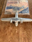 Vintage 1940s Silver Eagle Airplane Windup Tin Toy W Original Box