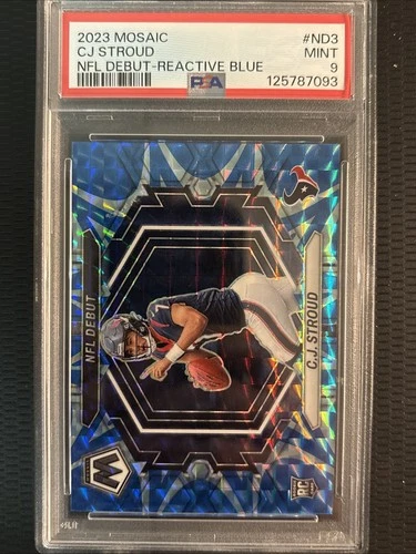 CJ STROUD 2023 MOSAIC #ND-3 NFL DEBUT REACTIVE BLUE PSA 9 MINT ROOKIE CARD TEXAN