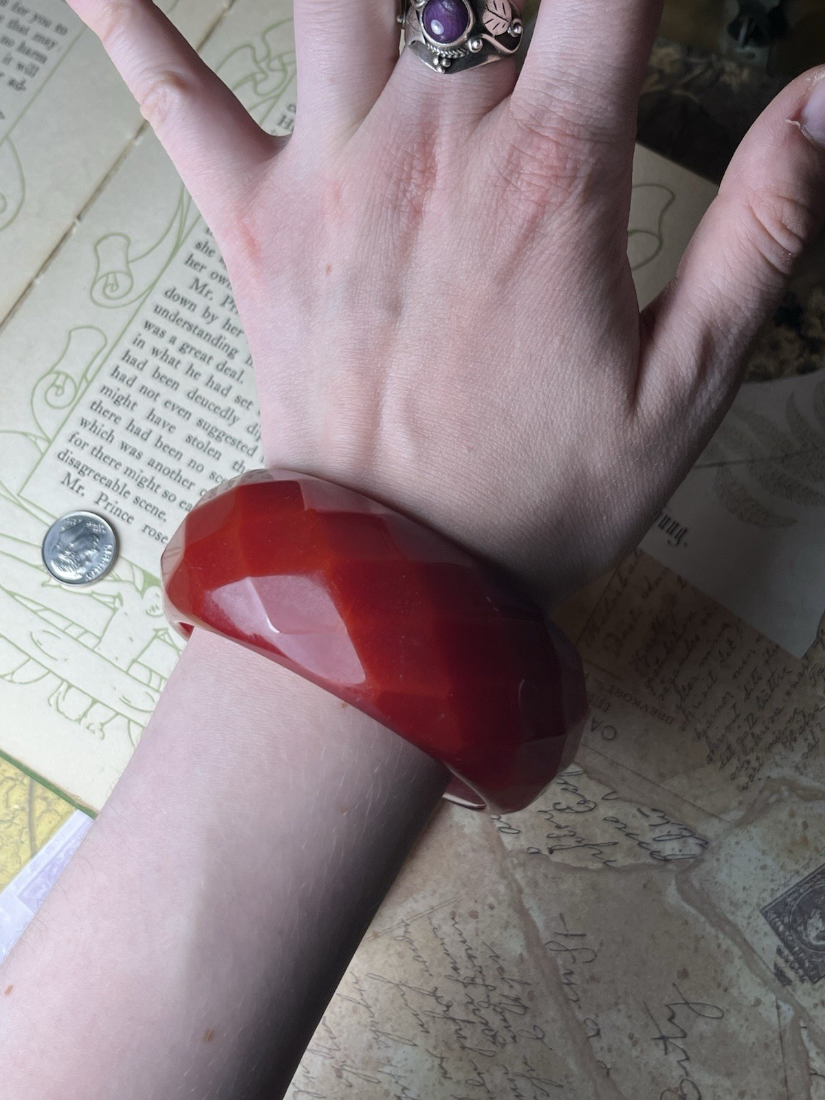 Red Bakelite Chunky Statement Bangle Bracelet V793 - image 1