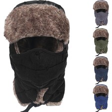 Men's Winter Ski Warm Hat with Removable Face Mask Earflaps Faux Fur Hunting Hat