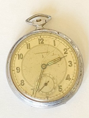 Art Deco Langendorf Open Faced Mechanical Pocket Watch Swiss Made 6 Jewels