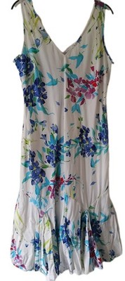Soon White/Multi Coloured Swing Dress In Cotton Fully Lined Size14