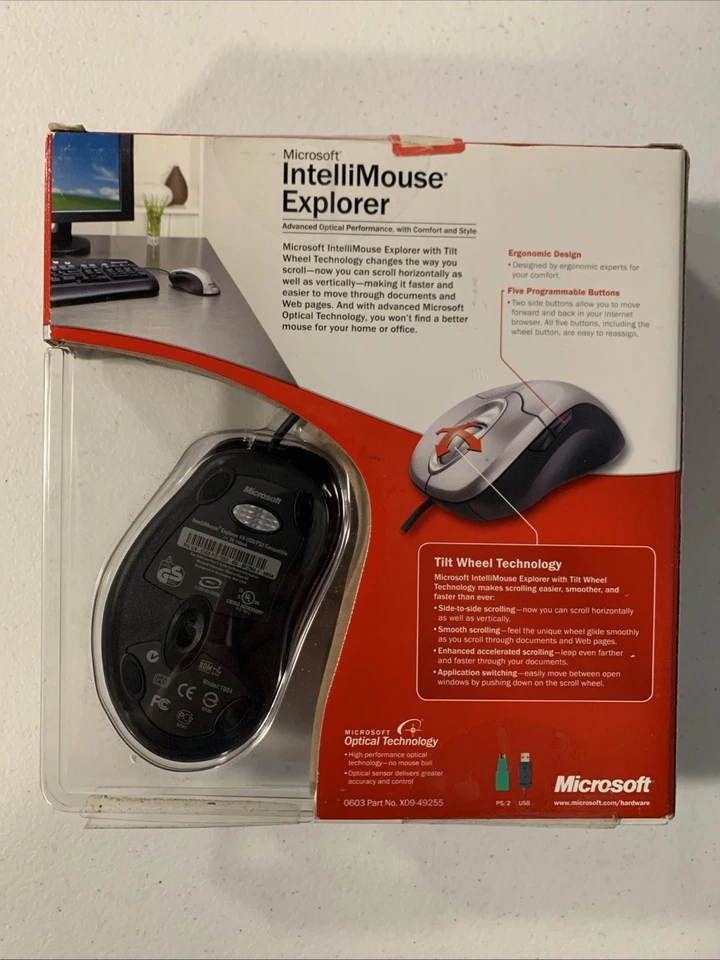 New Vintage Microsoft IntelliMouse Explorer Tilt-Wheel Mouse PS/2 USB Sealed - Image 2 of 4