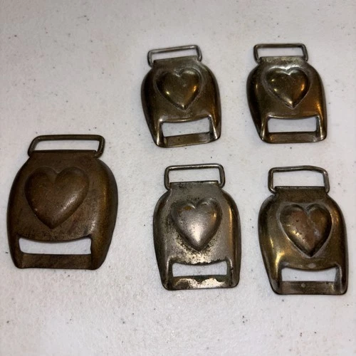 Antique Civil War Cavalry Brass Heart Harness Buckles Lot of 5 Buckles Original
