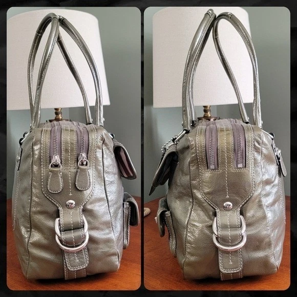 Y2K Coach Peyton Archive Limited Edition Gray Olive Green Patent Leather #13051 - Image 3 of 4