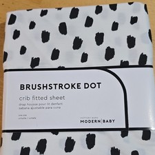Pottery Barn Modern Baby Brushstroke Dot Cotton Crib Fitted Sheet White Black