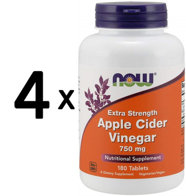 4 x NOW Foods Apple Cider Vinegar, 750mg Extra Strength - 180 (176,64 EUR/kg)
