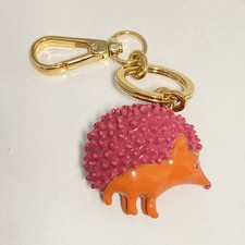 RARE Vintage Tory Burch Hedgehog Enamel Pink Orange Bag Charm Keychain