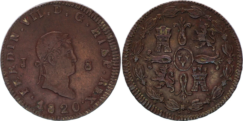 Espagne 8 Maravedis Ferdinand VII - Armoiries - 1820 - Photo 1/1