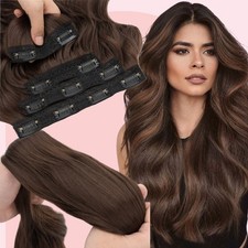 Clip in as Human Hair Extensions Curly Wavy THICK Full Head 4PCS Highlight US