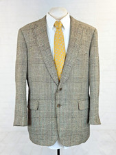 Paul Stuart Men's Brown Plaid Silk Wool Blazer 42R Two Button Canada Vintage
