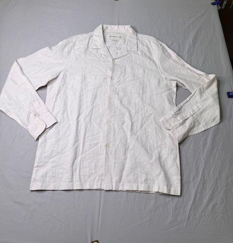 Abercrombie & Fitch Summer Beach Linen Blend Men Long Sleeve Shirt Beige Large