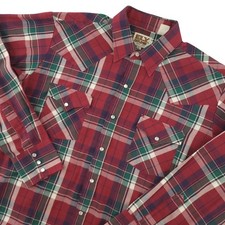 Ely Cattleman Shirt Mens L Red Plaid Long Sleeve Western Snap Cowboy Casual