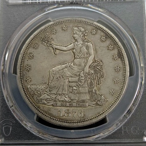 1876 S $1 Trade Silver Dollar PCGS AU50 Chopmarked Silver Type Coin